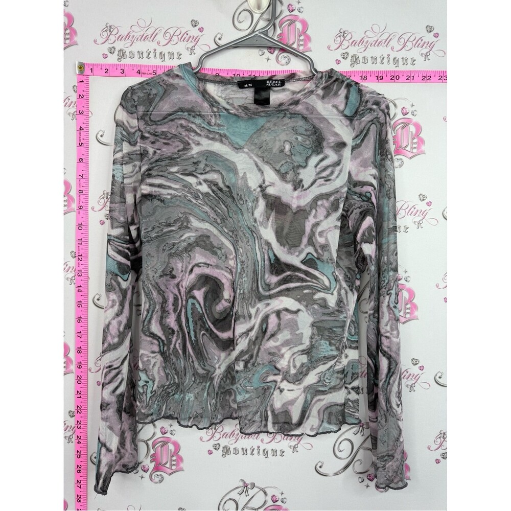 Rebel Sugar Marble-Print Long Sleeve Top - Pastel Pink & Teal